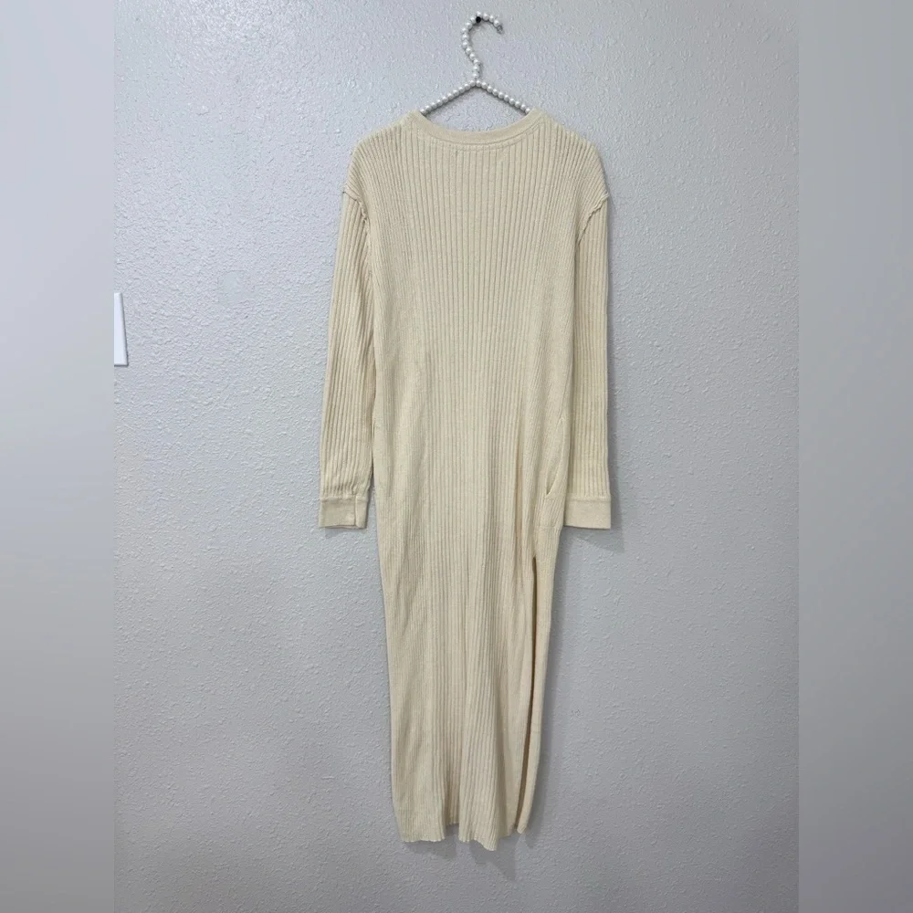 Free People FP BEACH Free Fall Sweater Maxi Slit Ribbed Dress Tan Size S